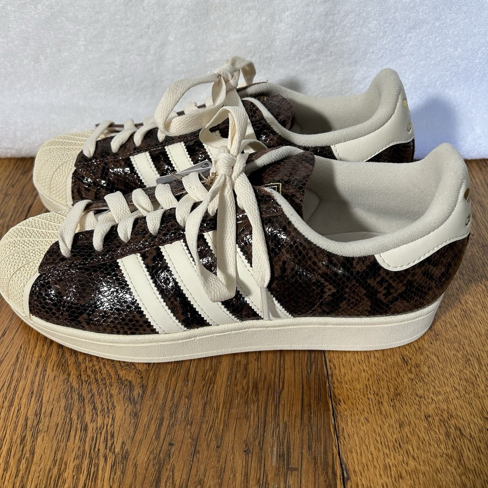 Adidas Womens Size 9.5 Brown Superstar II Snakeskin Athletic Sneaker Shoes